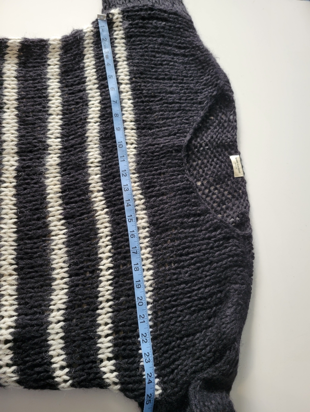 Saint Laurent Paris Womens Laine Wool Mohair Striped Sweater XL Black - Picture 11 of 13